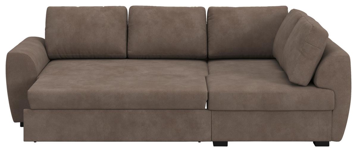 Ecksofa mit Bettfunktion Drift Microfaser taupe, B: 253cm - Taupe/Schwarz, Trend, Textil (253/154cm)