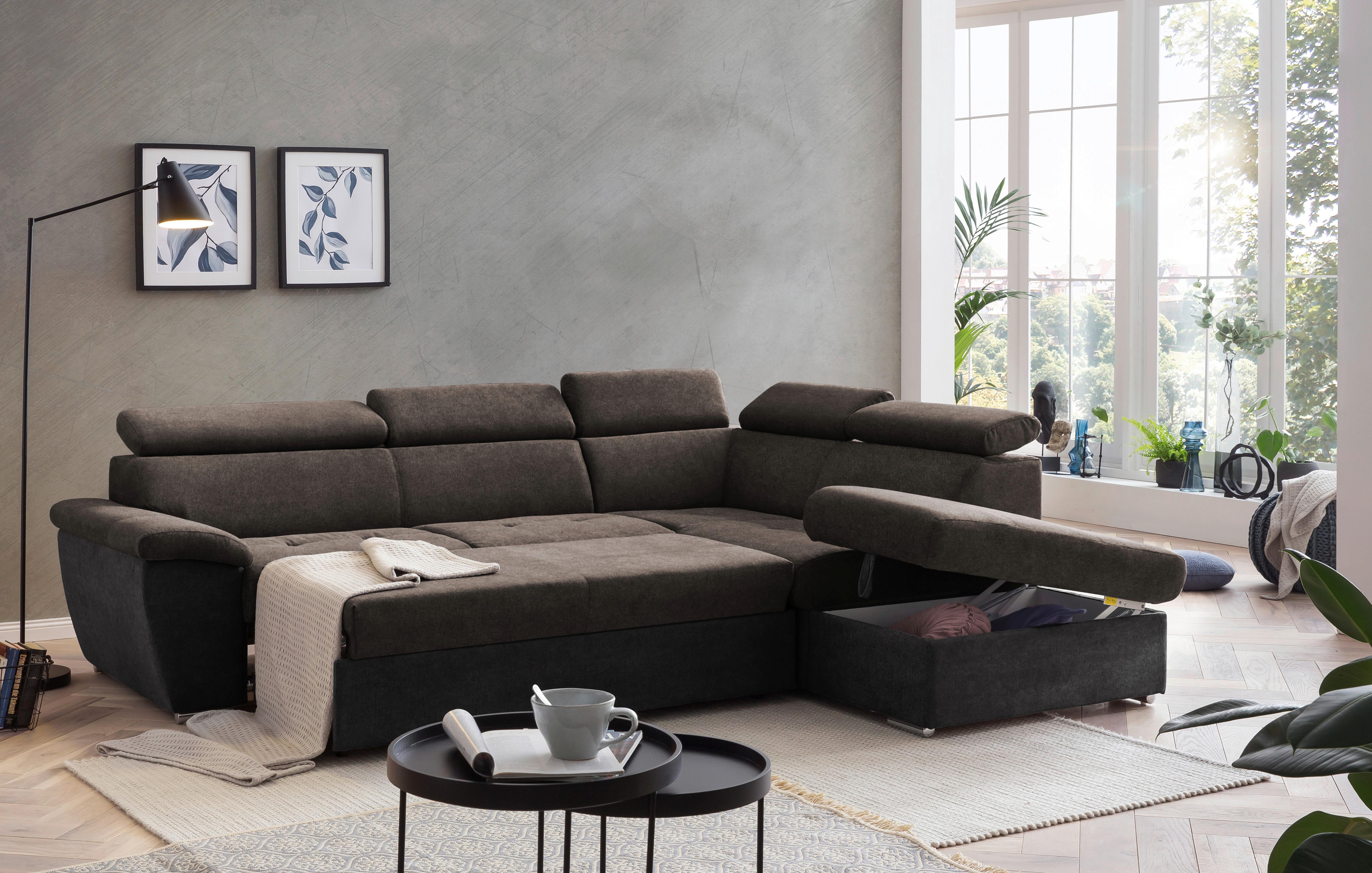 Livetastic Ecksofa mit Schlaffunktion und Bettkasten Antero Dunkelbraun