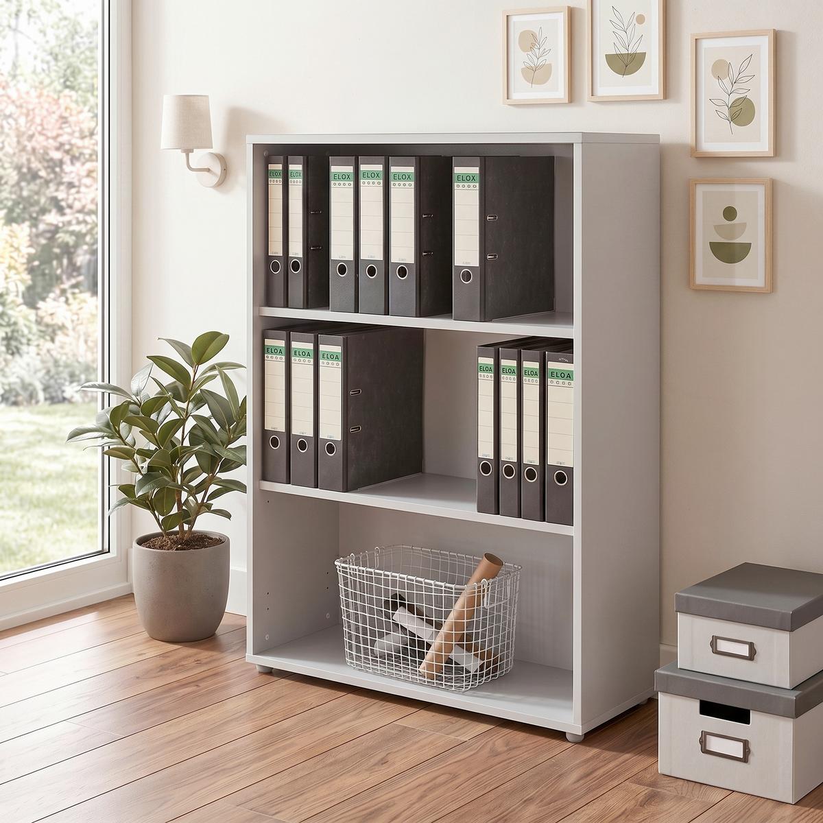 AKTENREGAL Grau B: 84,4cm - Silberfarben/Grau, MODERN, Holzwerkstoff (84,4/113,6/33cm) - MID.YOU