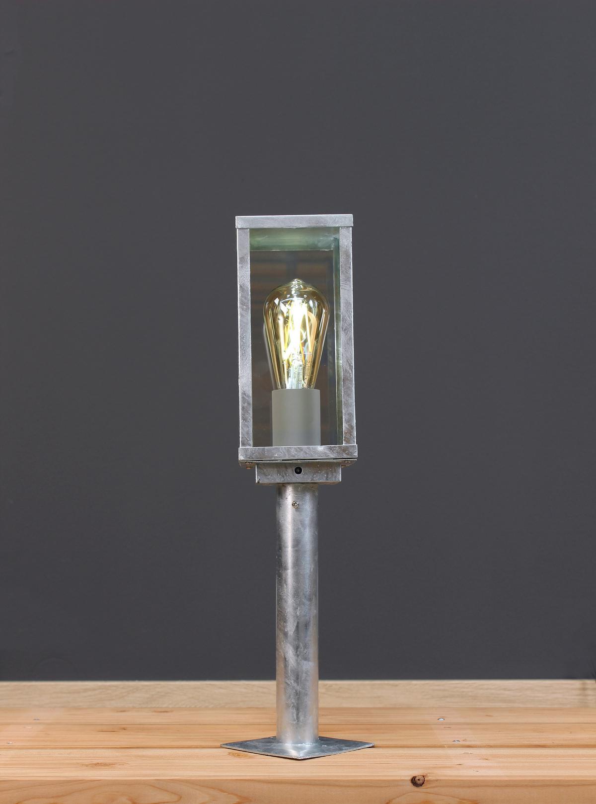 Sockelleuchte mit Dämmerungs- Sensor Karo 60 W Glas/Metall - Klar/Zinkfarben, Design, Glas/Metall (50/11/11cm)