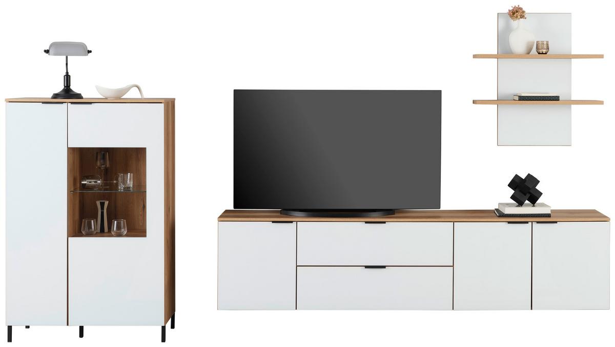 Highboard Austin 90 Cm Eichefarben/glasfront Weiß - Eichefarben/Schwarz, Trend, Glas/Holzwerkstoff (90/140/40cm)