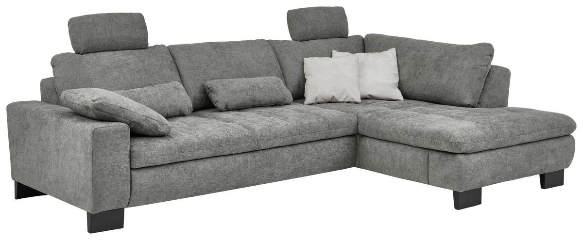 Rohová sedačka LANDO, pravá, šedá žinylka, s funkcemi - šedá/černá, Moderní, kov/textil (289/197cm) - Premium Living