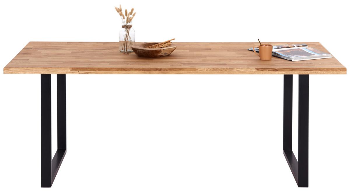 Esstisch mit Massivholz-Platte Barbara 200x100 cm Eiche - Eichefarben/Schwarz, MODERN, Holzwerkstoff/Metall (200/75/100cm)