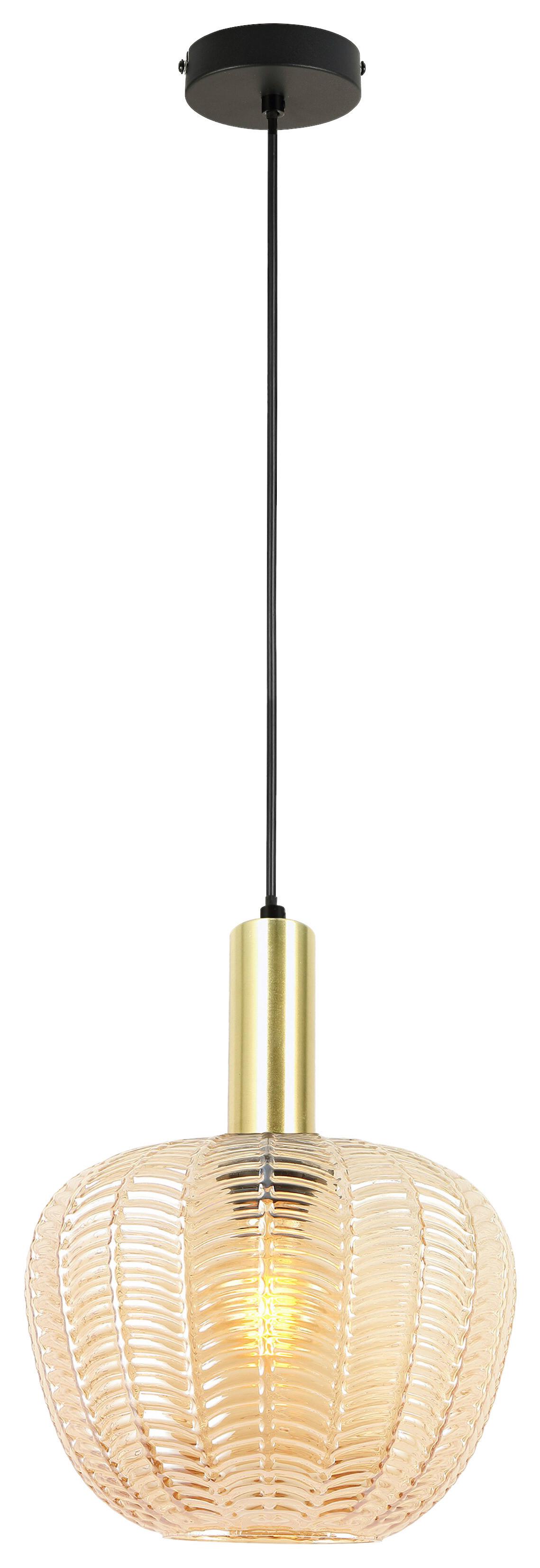 ZÁVĚSNÉ SVÍTIDLO EMO - jantarové barvy/černá, Moderní, kov/sklo (23/120cm) - Mömax