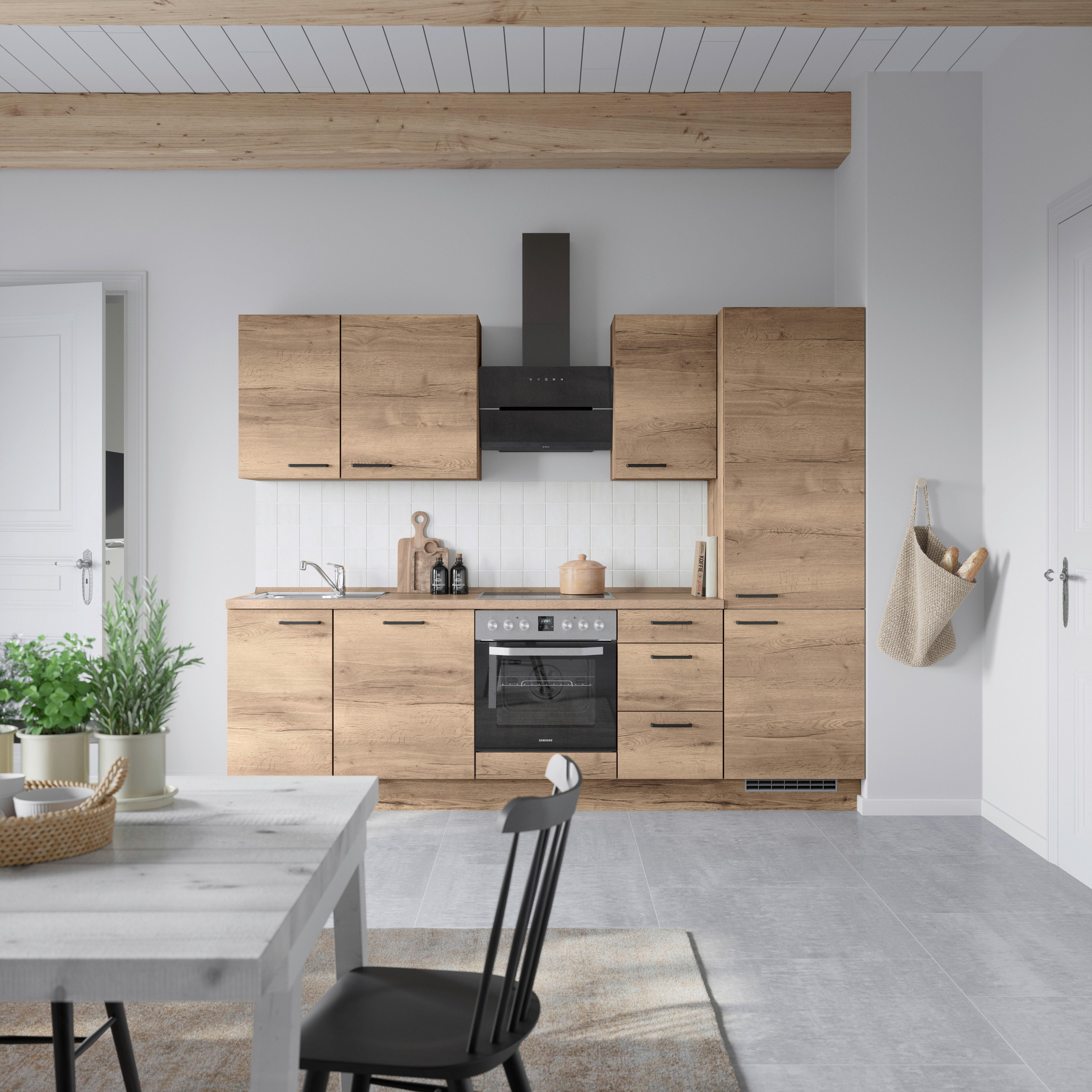 Kuchyňská linka 270 cm, dekor dub Havanna - černá/tmavý dub, Moderní, kov/kompozitní dřevo (270cm) - Nobilia