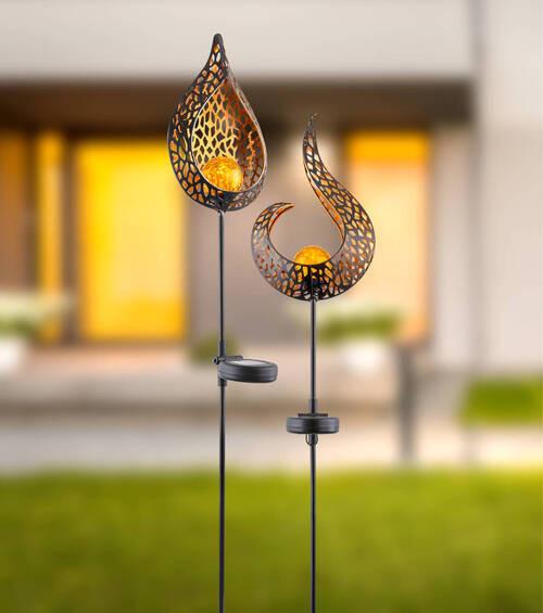Solarleuchte Goldfarben Schwarz - Gelb/Goldfarben, Design, Glas/Metall (16,5/6,5/90cm) - Globo
