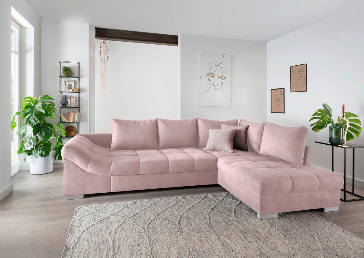 Eckschlafsofa Alvito Rosa S: 298/202 Cm - Silberfarben/Rosa, Design, Textil (298/202cm) - MID.YOU