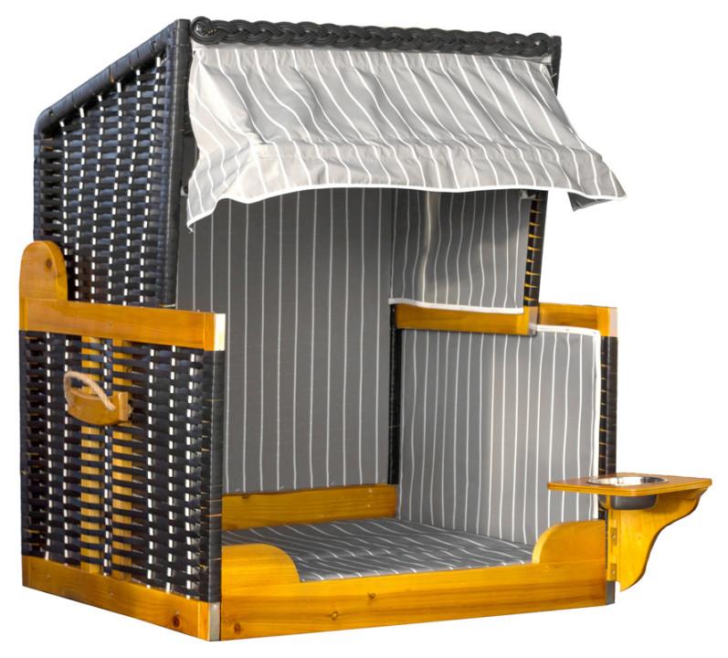 Hundebett Hundestrandkorb Pe - Schwarz/Grau, Basics, Holz/Kunststoff (75/95/6cm) - Gardenson