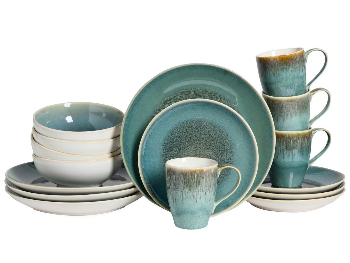 Kombiservice Caldera Grün, Weiß 16--Teilig - Weiß/Grün, Basics, Keramik - Creatable