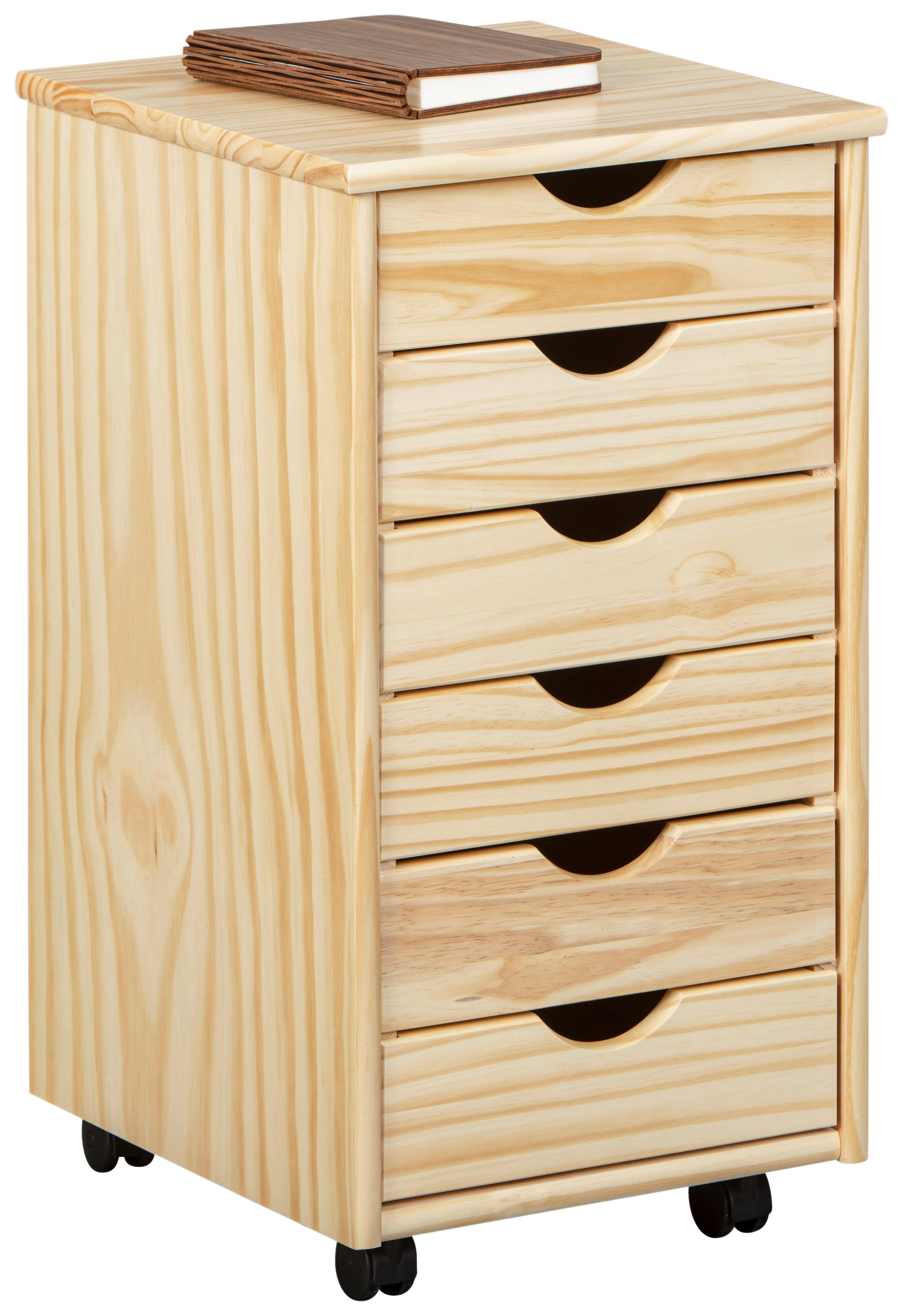 Rollcontainer Holz massiv Kiefer Natur Nils 35x65x40 cm - Kieferfarben, Basics, Holz/Kunststoff (35/65/40cm) - MID.YOU