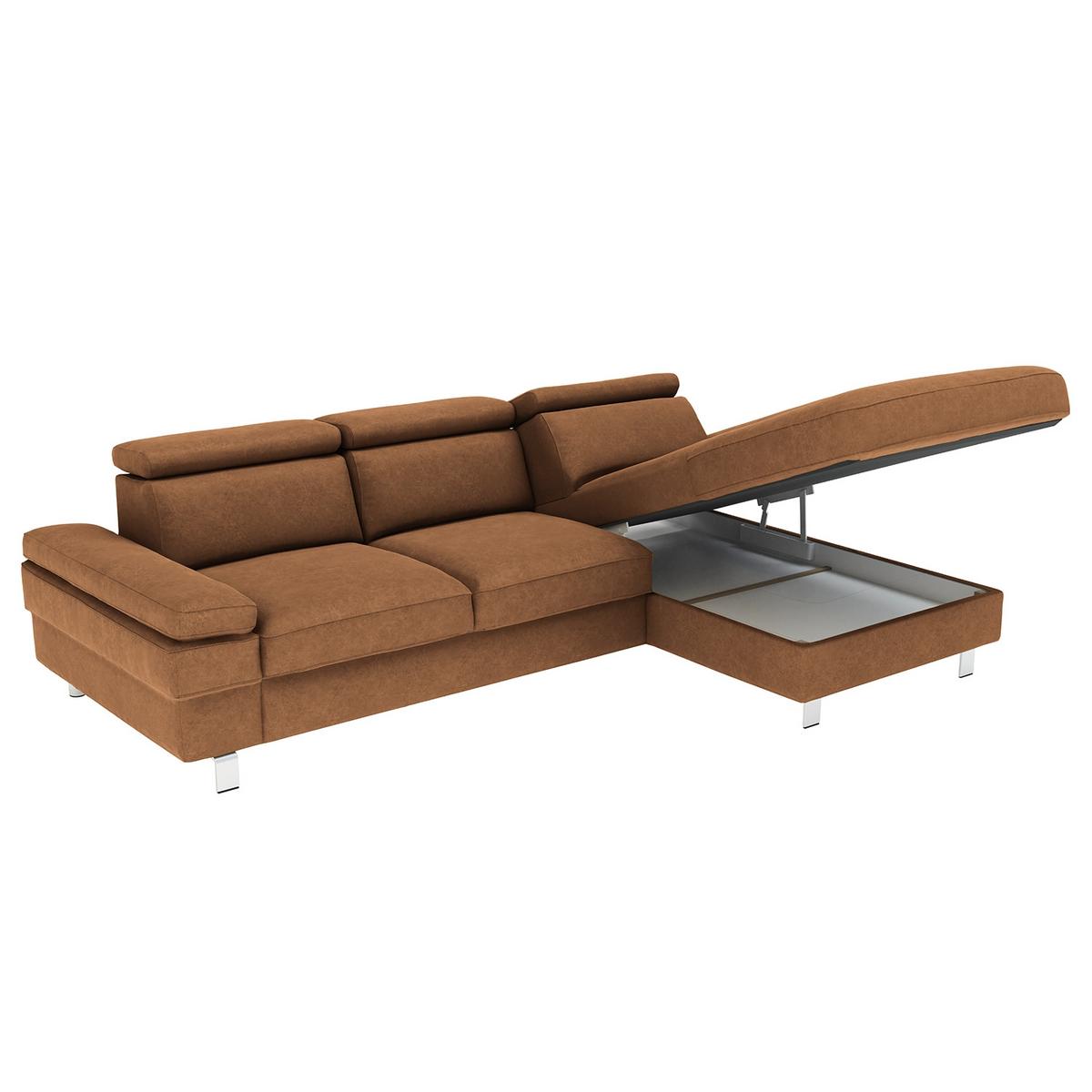 Ecksofa Elvis, Braun S: 259x182 Cm - Silberfarben/Braun, KONVENTIONELL, Textil (259/182cm) - Trendmanufaktur