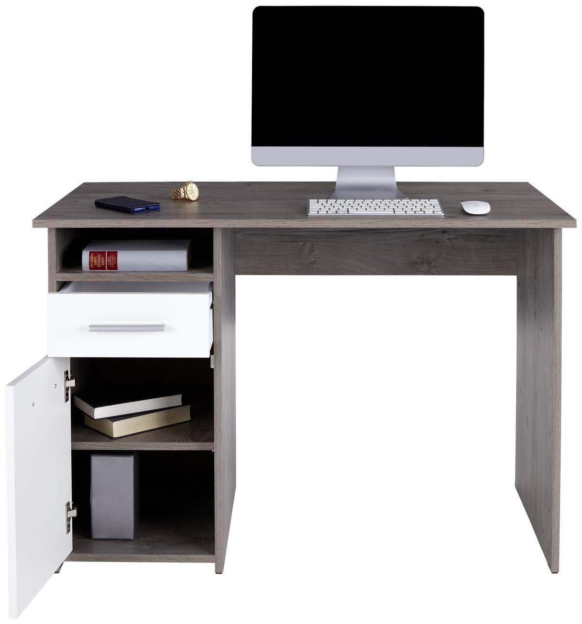 Schreibtischmit Stauraum B 110cm H 74 cm Palermo, Eiche Dekor - Eichefarben/Weiß, MODERN, Holzwerkstoff (110/74/60cm)