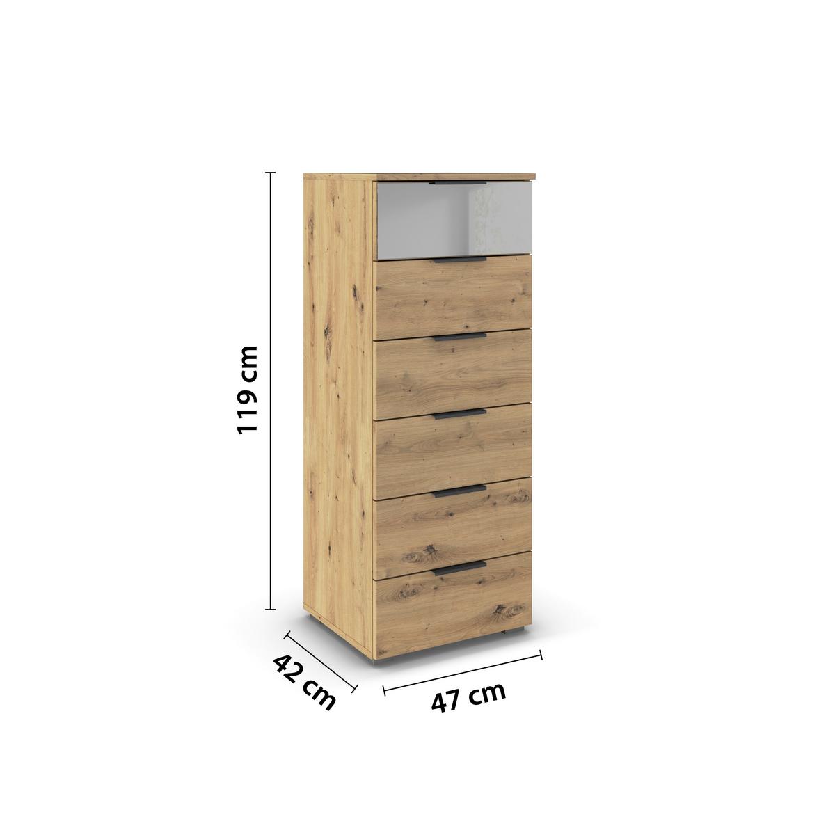 Kommode Skyla Eiche Dekor/Grauspiegel B:47cm - Alufarben, MODERN, Glas/Holzwerkstoff (47/119/42cm) - Rauch Möbel
