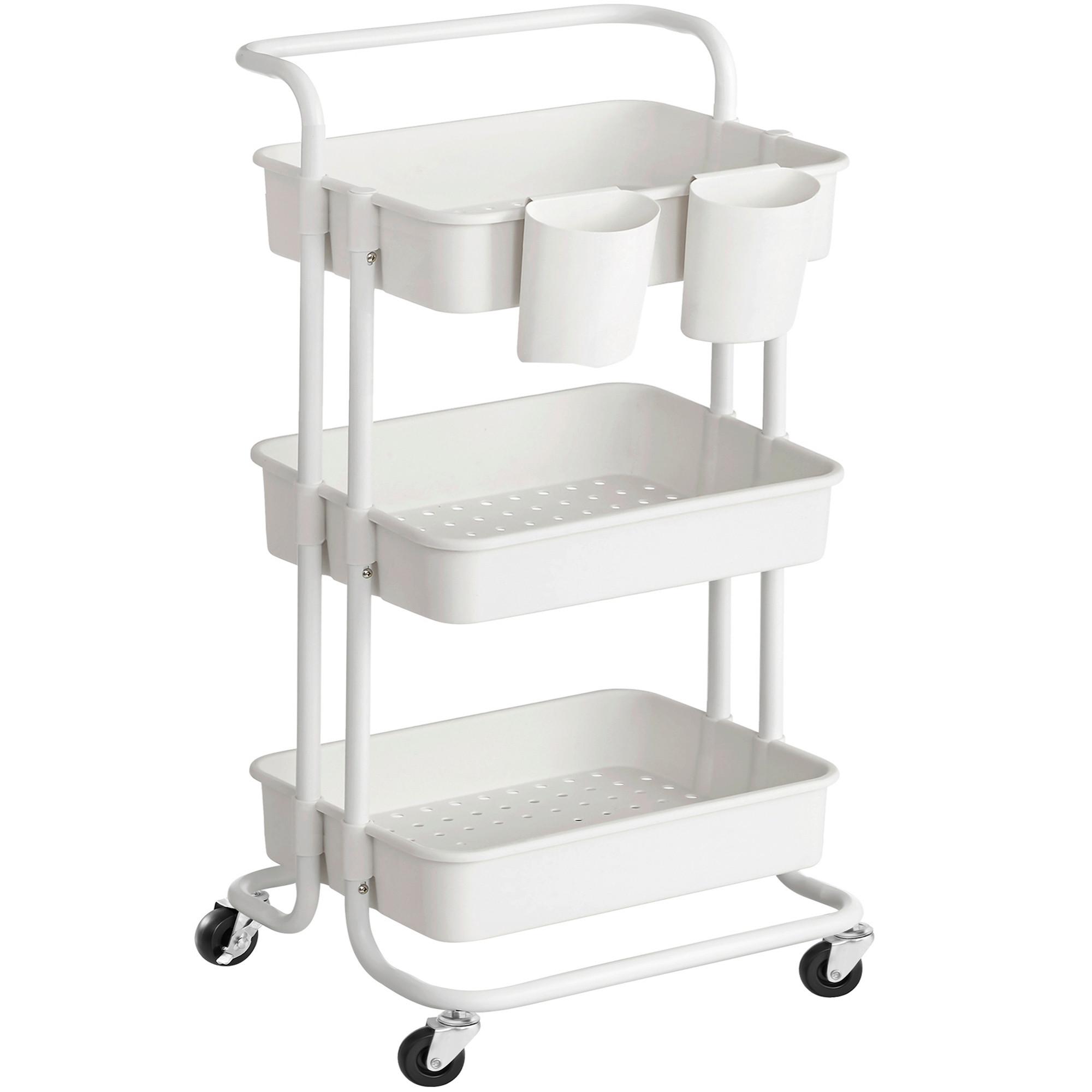 Allzweckwagen Songmics mit 3 Fächern+2 Einhängefächer, Weiß - Weiß, Basics, Metall (41,6/33,5/86,3cm) - Boxxx