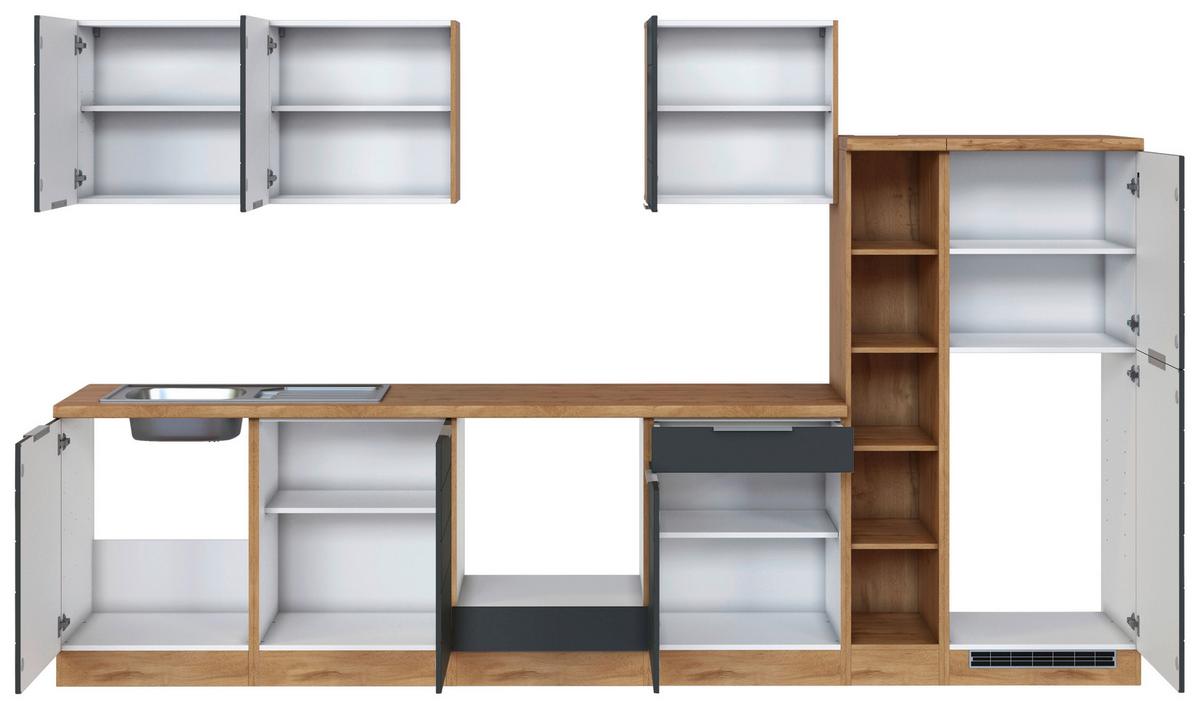 Küchenzeile Florenz ohne Geräte 330 cm Grau/Eichefarben - Eiche Wotan/Grau, Design, Holzwerkstoff (330cm) - Held