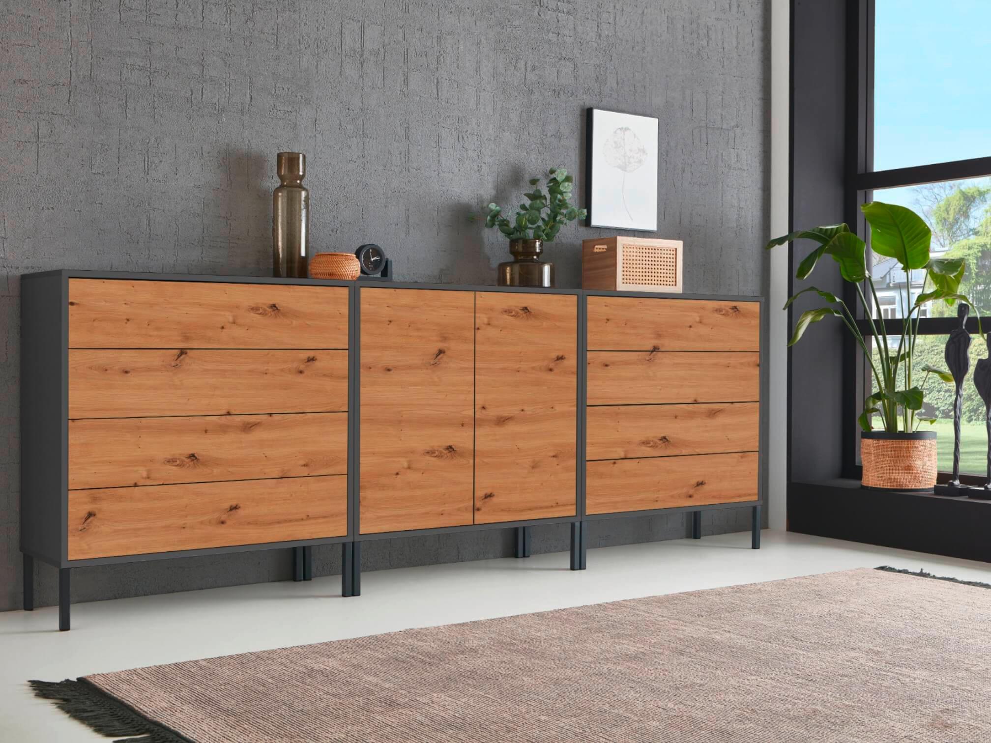 Sideboard Mailand4b:237cmeiche/anthrazit - Anthrazit/Eiche Artisan, MODERN, Holzwerkstoff (237/86/33cm) - MID.YOU