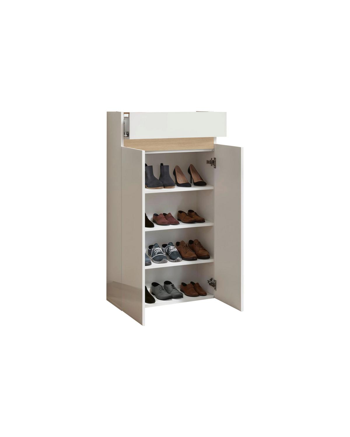 Schuhschrank Rainbow Eichefarben/weiß Hg B: 63 Cm - Eichefarben/Weiß Hochglanz, Design, Holzwerkstoff (63/114/35cm) - MID.YOU