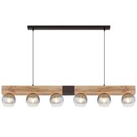 Hängeleuchte H: 120 cm 6-Flammig, Holzoptik - Schwarz/Naturfarben, Natur, Glas/Holzwerkstoff (140/15/120cm) - Globo