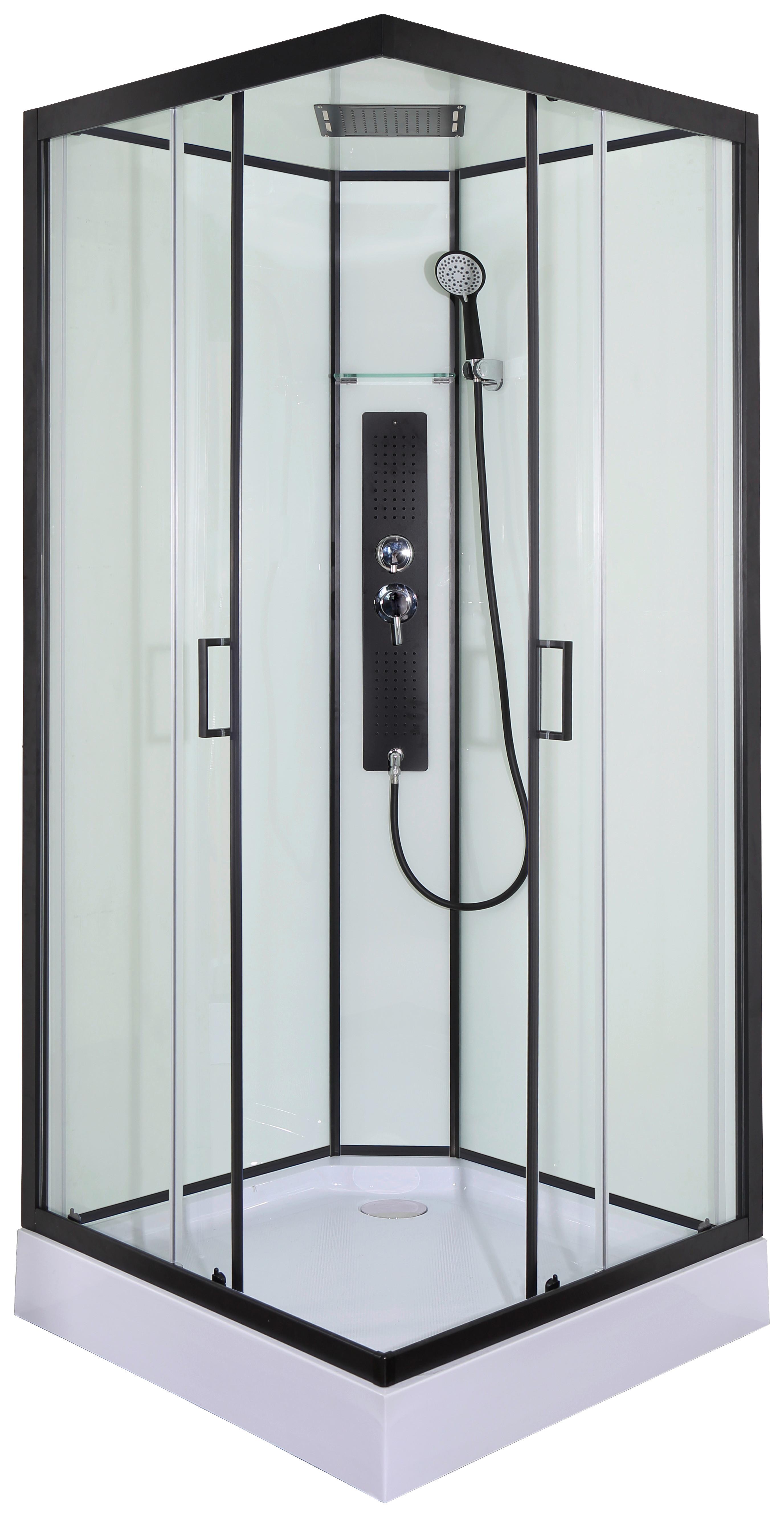 Sprchový kout s LED, Bluetooth, radiem, černá - černá/průhledné, Moderní, sklo (90/90/225cm) - Sanotechnik