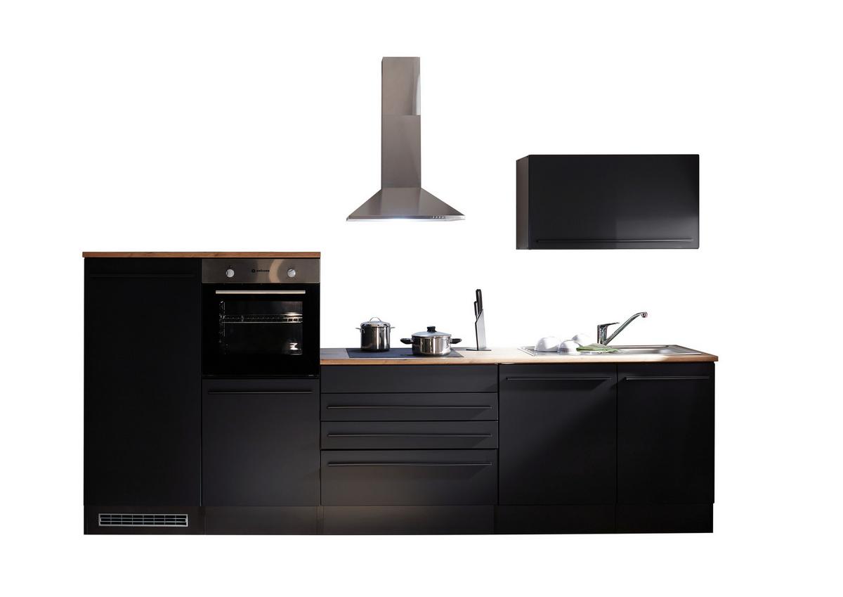 Küchenzeile Jazz 4 mit Geräten 320 cm Schwarz - Eichefarben/Schwarz, Basics, Holzwerkstoff (320cm) - P & B