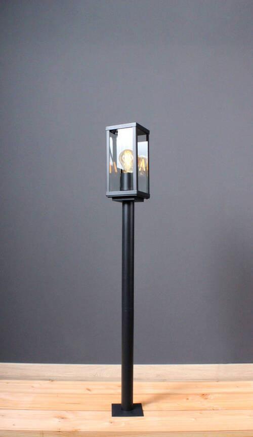 Wegeleuchte Karo 60 Watt Glas Metall - Klar/Schwarz, Basics, Glas/Metall (100/11/11cm)