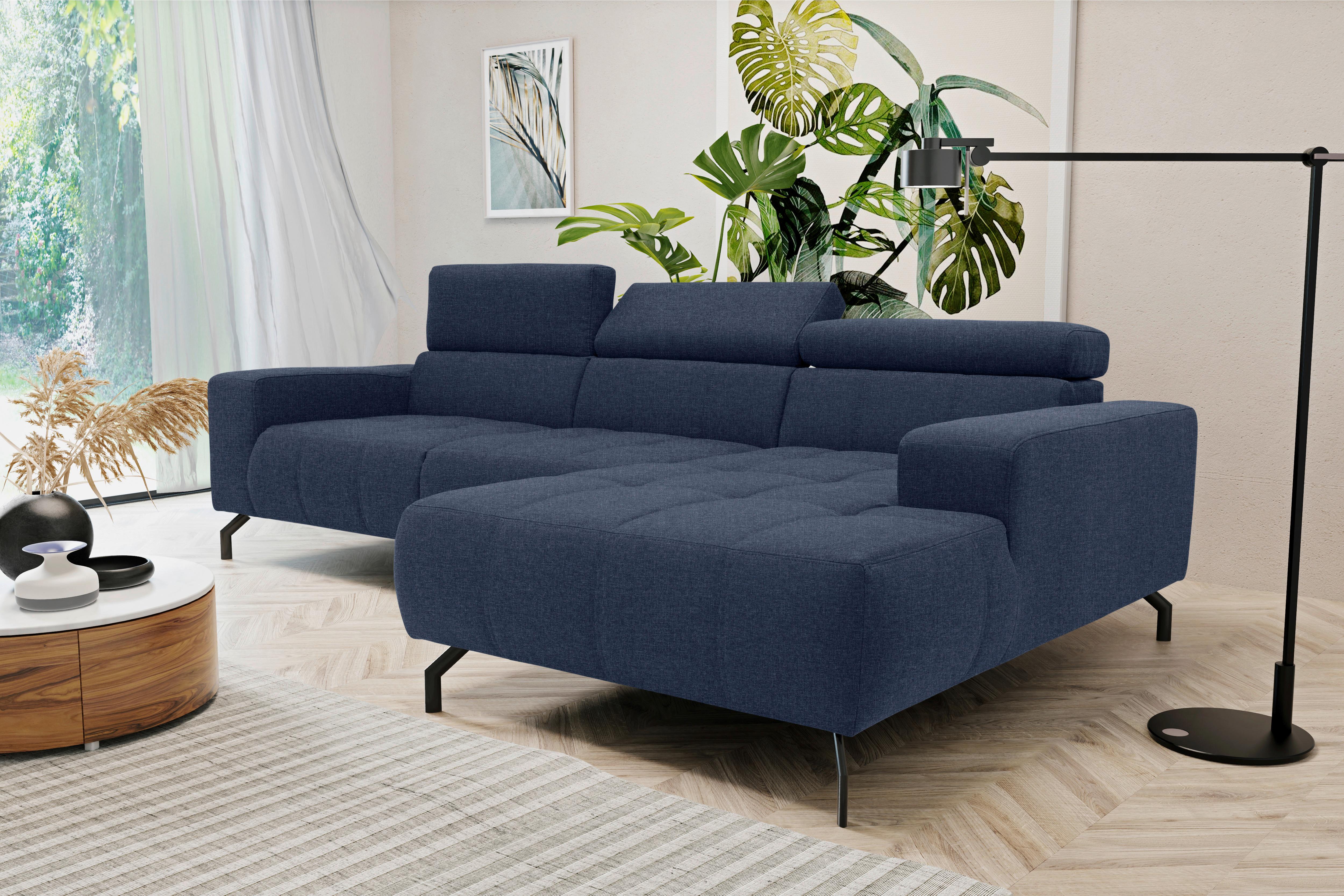 Ecksofa Kopfteil Verstellbar Cunelli Dunkelblau Webstoff - Schwarz/Dunkelblau, Design, Textil (292/175cm) - MID.YOU