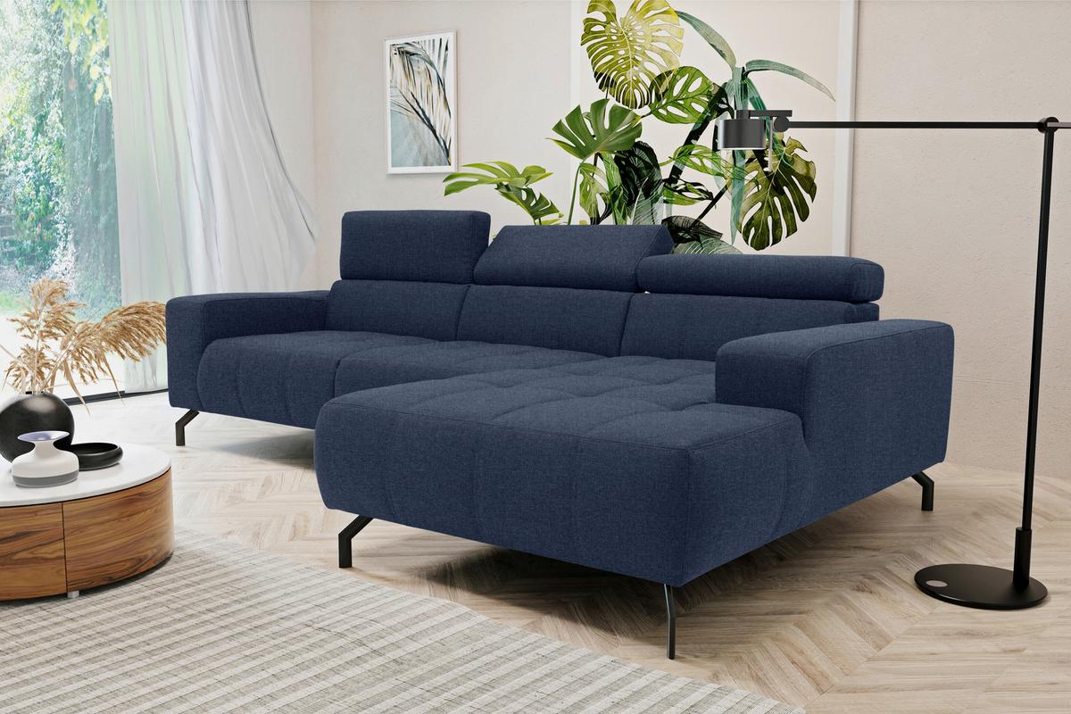 Ecksofa Kopfteil Verstellbar Cunelli Dunkelblau Webstoff - Schwarz/Dunkelblau, Design, Textil (292/175cm) - MID.YOU