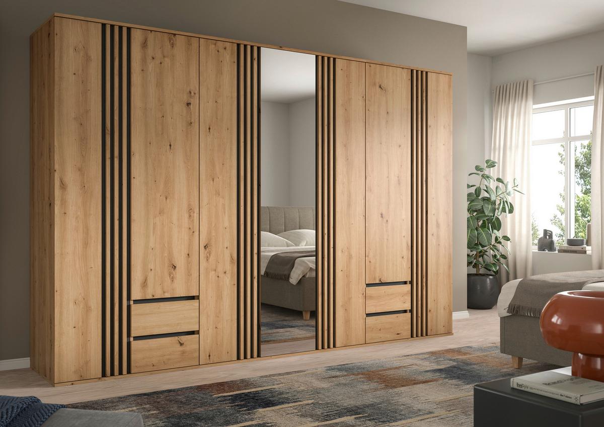 Drehtürenschrank Tofta Eiche Dekor/Anthrazit B: 280cm - Anthrazit/Eiche Artisan, ROMANTIK / LANDHAUS, Holzwerkstoff (280/192/56cm) - Livetastic