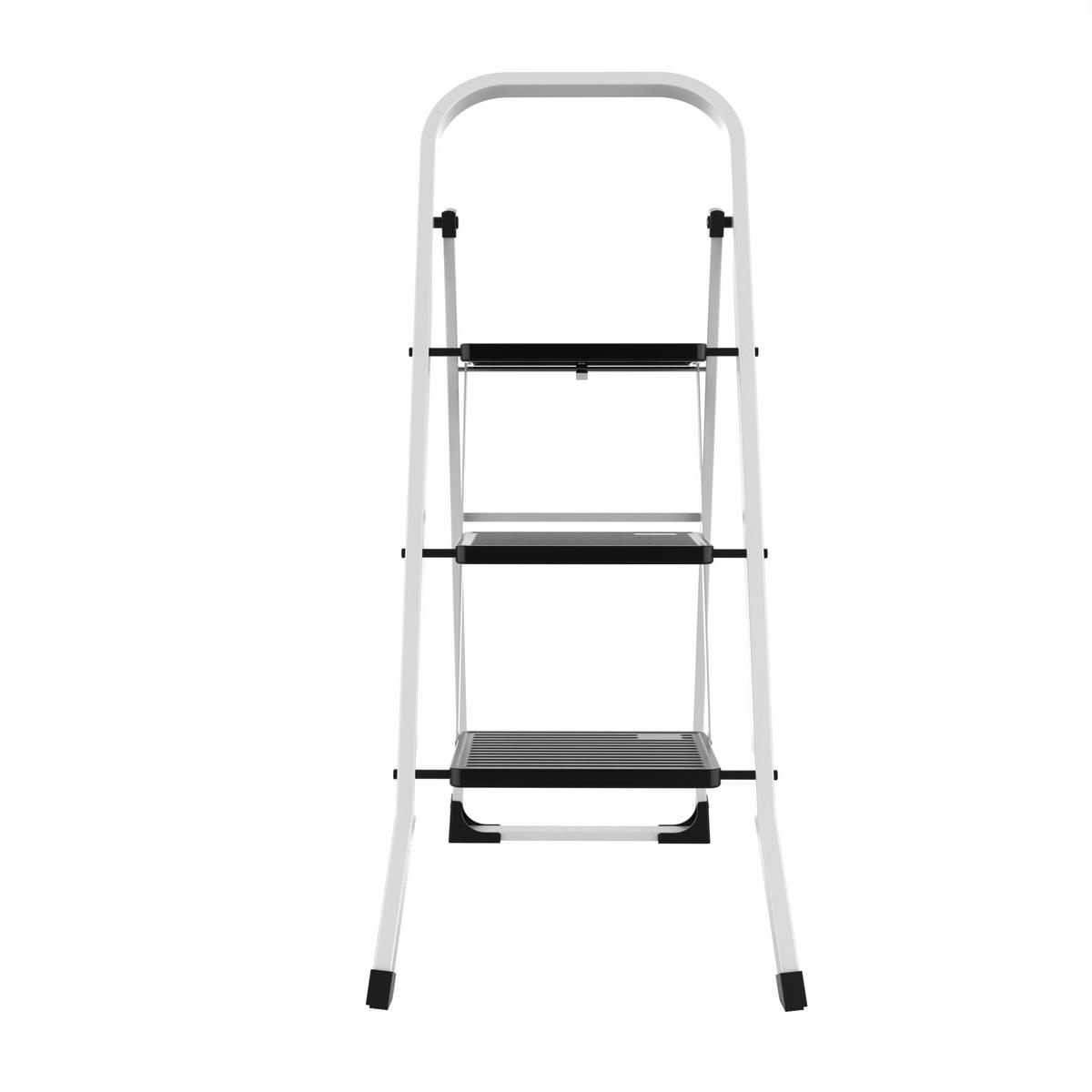 Klapptrittleiter Bernd Metall/Kunststoff, 3 Stufen - Schwarz Hochglanz/Weiß Hochglanz, KONVENTIONELL, Kunststoff/Metall (46,5/68,5/106cm) - Homezone