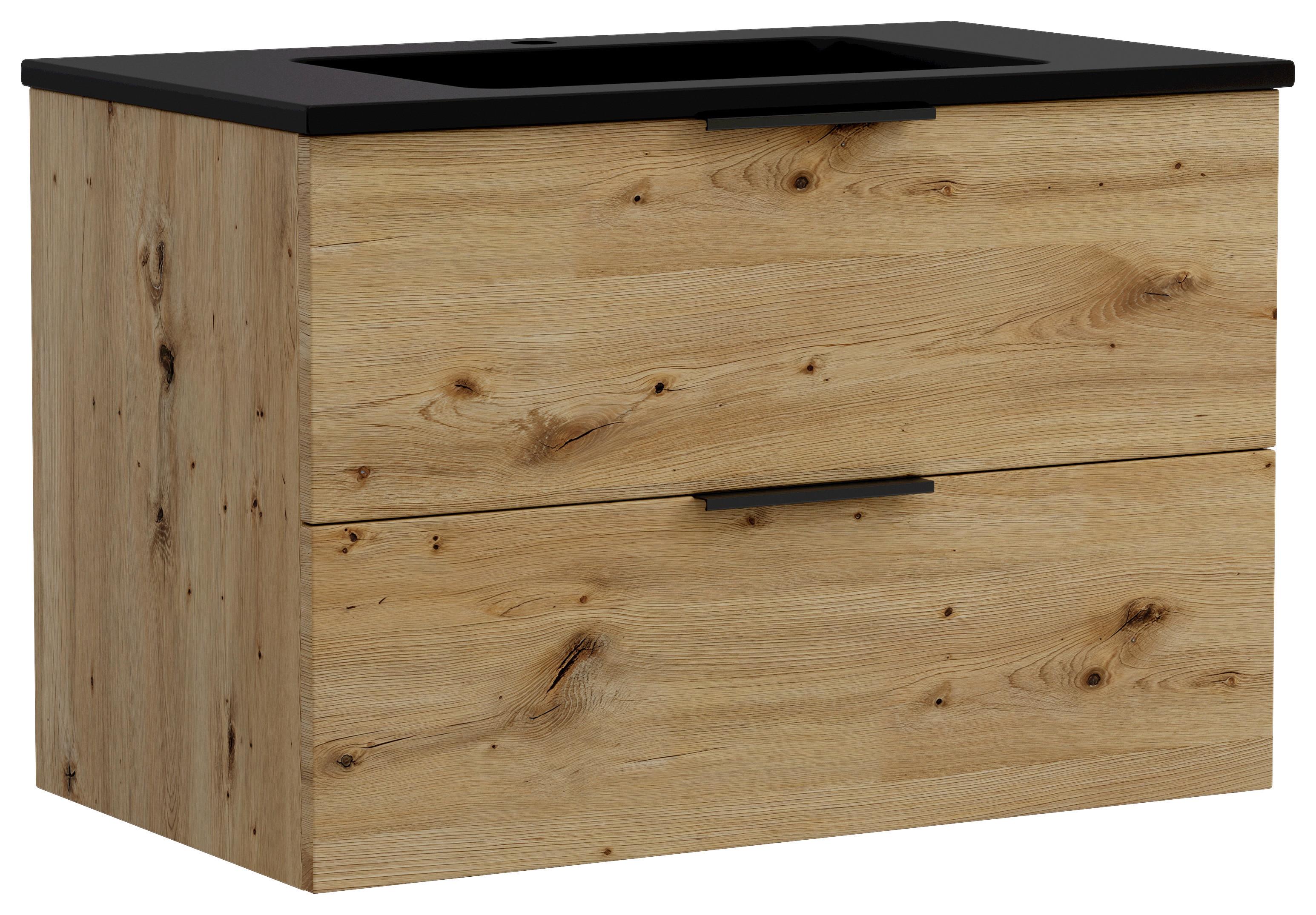 Waschtischkombi Sevilla Eiche Artisan, Schwarz - Schwarz/Eiche Artisan, MODERN, Keramik/Holzwerkstoff (80/54/47cm) - Held