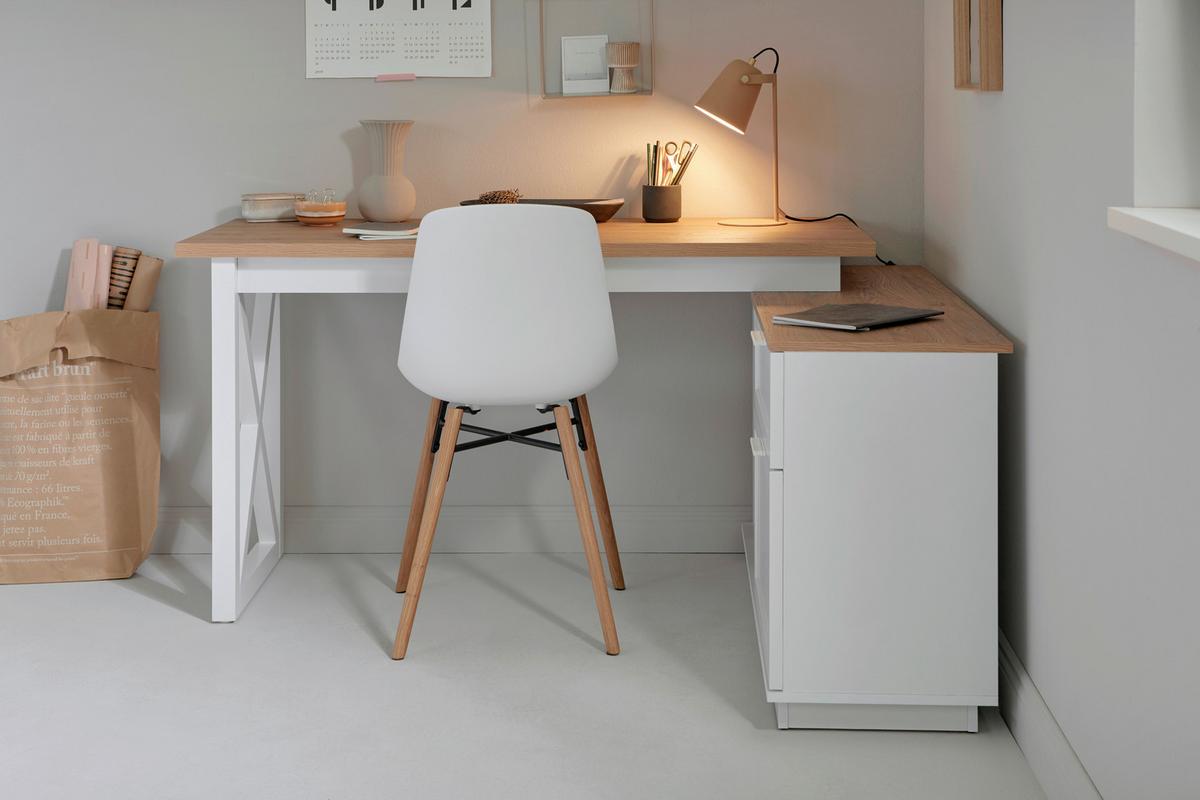 Eckschreibtisch mit Stauraum B 119 cm H 75 cm Chalet - Eichefarben/Weiß, KONVENTIONELL, Holzwerkstoff (150/119/75cm) - Livetastic