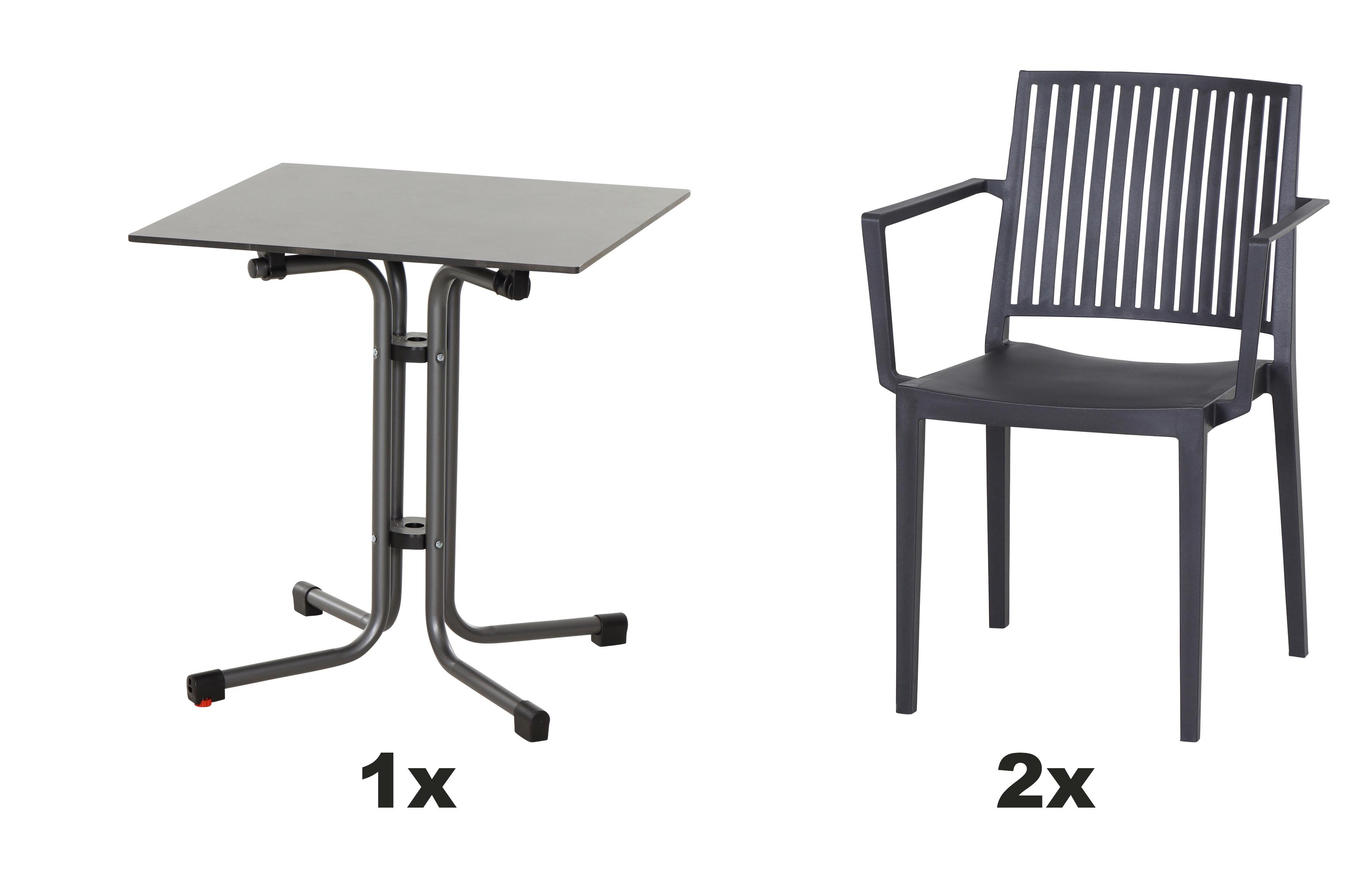 Gartengarnitur T20178 - Anthrazit, Basics, Holzwerkstoff/Kunststoff (65/80/65cm) - Siena Garden
