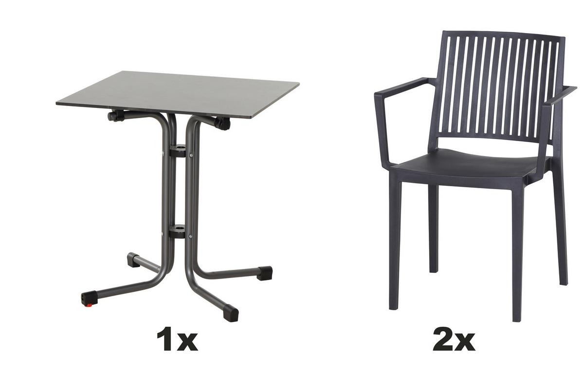 Gartengarnitur T20178 - Anthrazit, Basics, Holzwerkstoff/Kunststoff (65/80/65cm) - Siena Garden