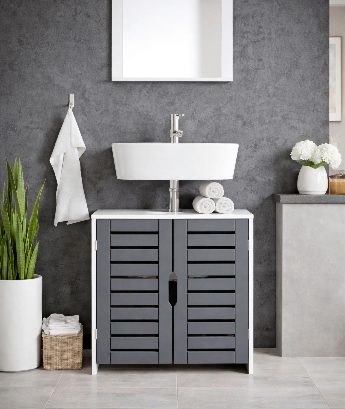WASCHBECKENUNTERSCHRANK Flonali Weiß/Anthrazit B: 60cm - Anthrazit/Weiß, Trend, Holzwerkstoff (60/60/29cm) - MID.YOU