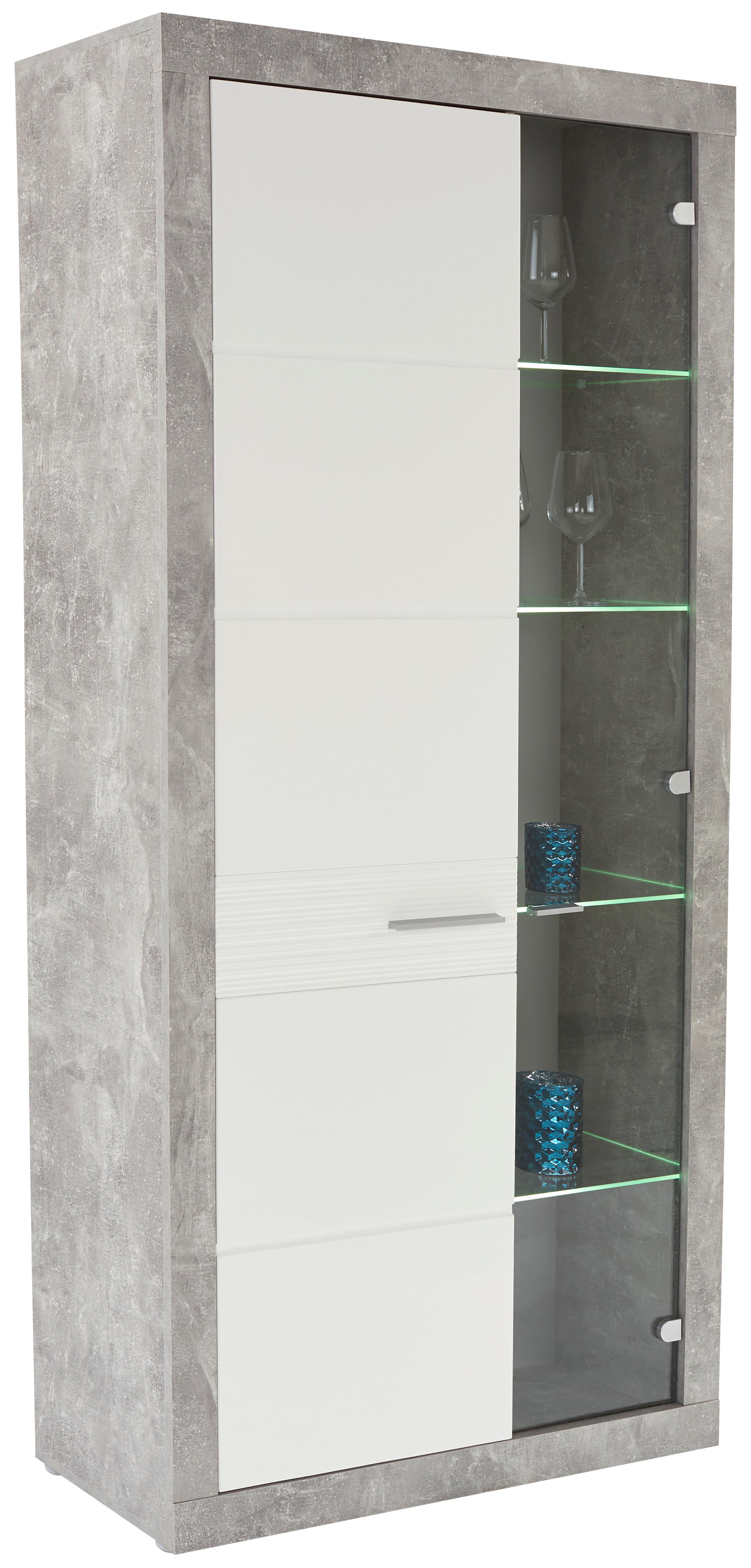Vitrine Malta B: 96 cm inkl. Beleuchtung, Betonoptik/Weiß