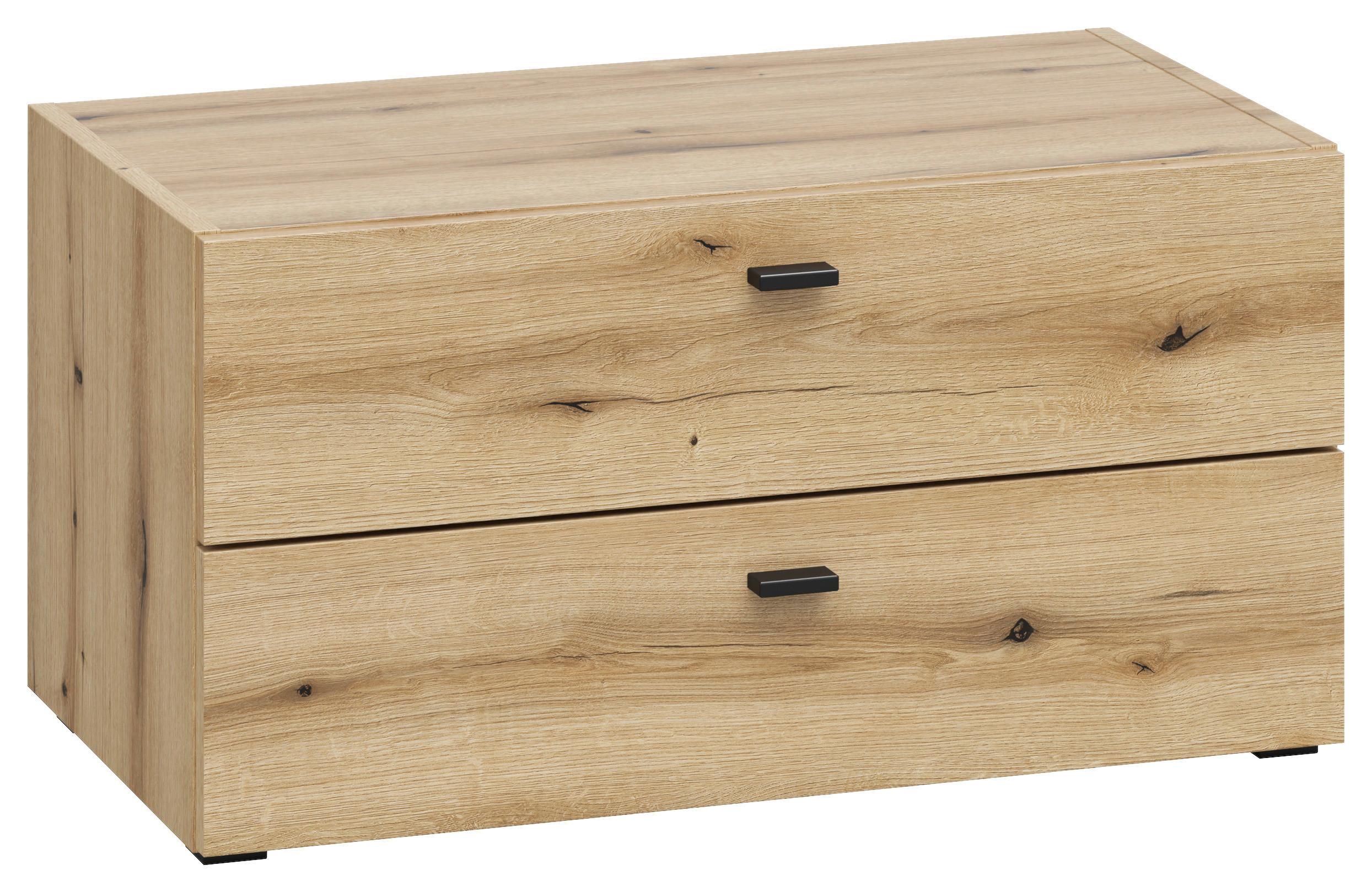 Kommode 2 Laden, B: 64 cm Sixty-Four ,eichefarben - Eichefarben/Schwarz, Trend, Holzwerkstoff (64/32/35cm)