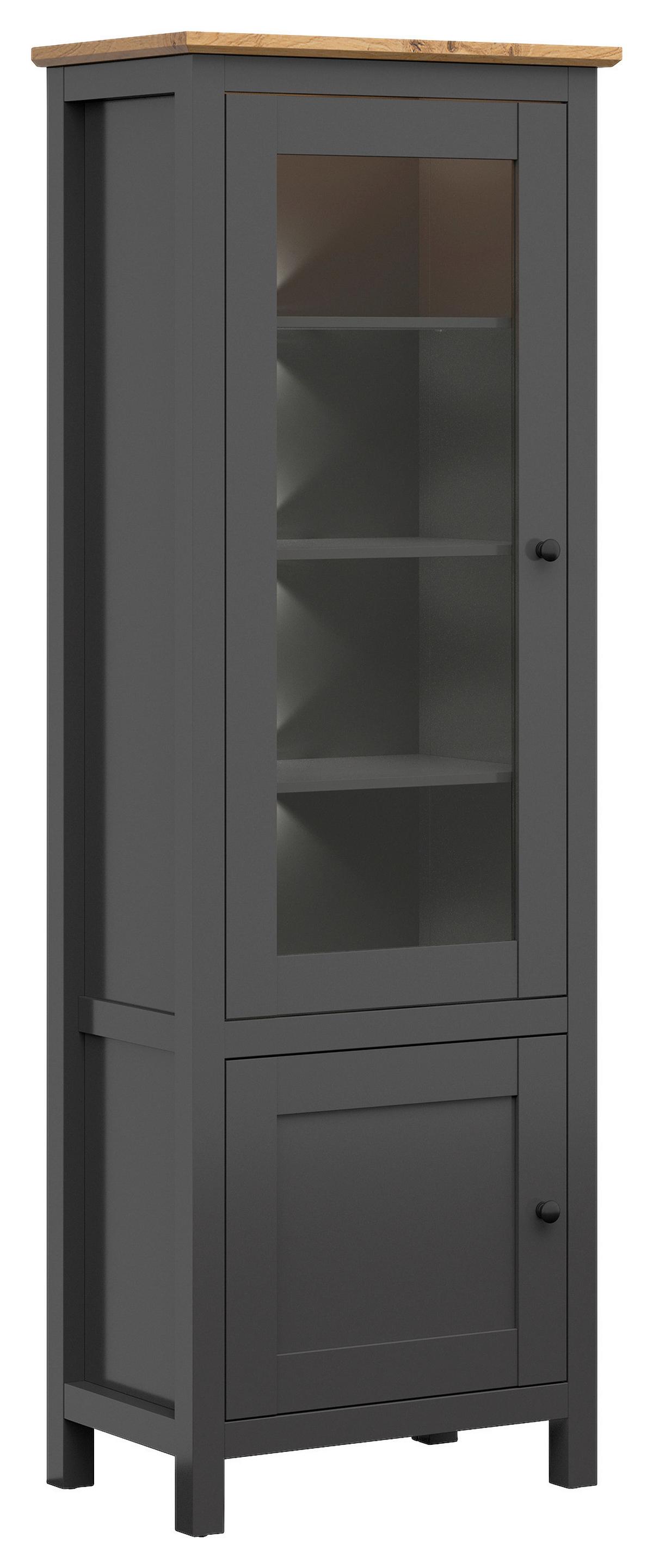 Vitrine Hesen Glass-Door Cabinet - Schwarz/Graphitfarben, Design, Glas/Holzwerkstoff (71/203/44cm)