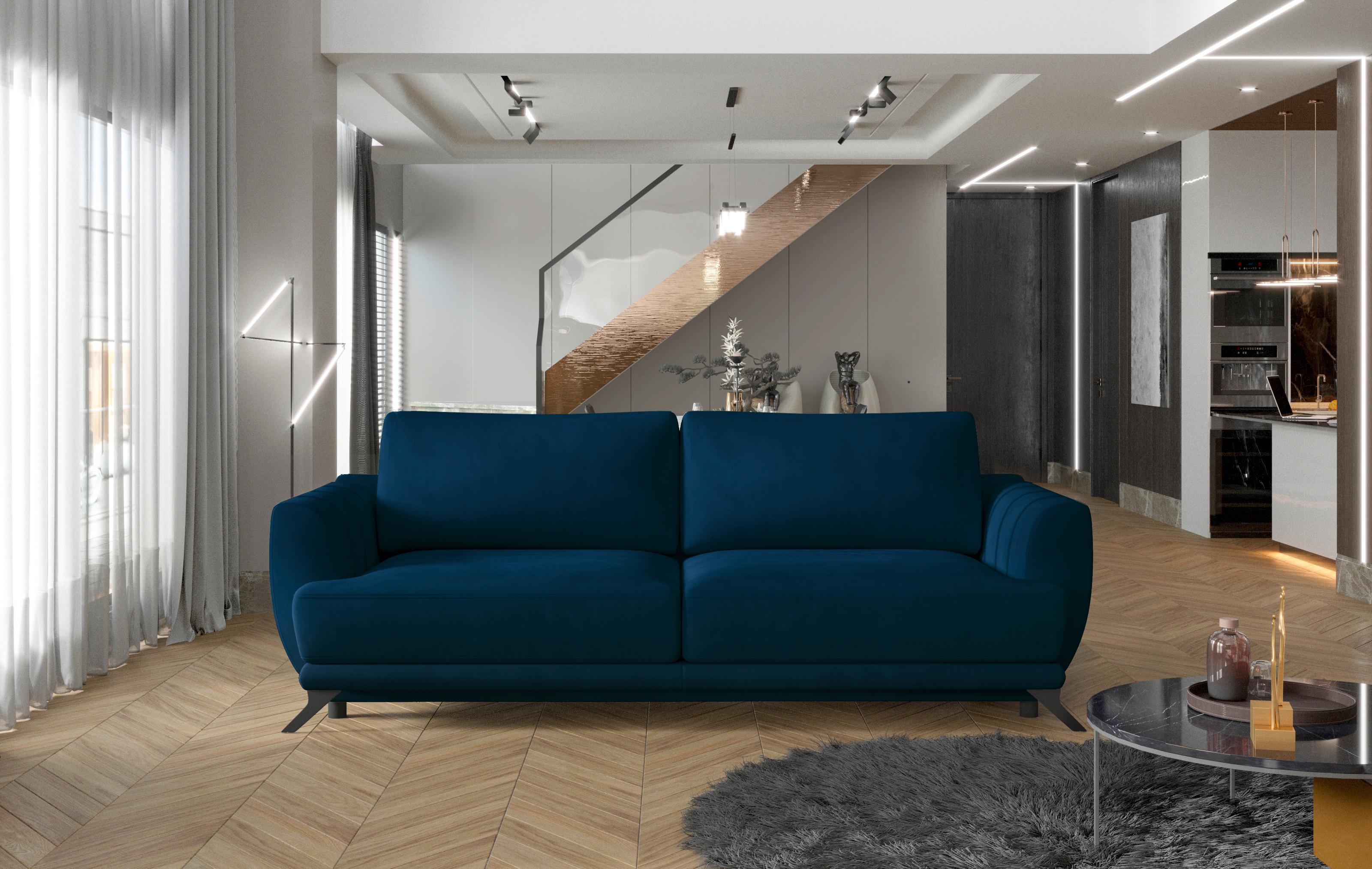 Schlafsofa Megis Blau, B: 242 cm - Blau/Schwarz, Design, Textil (242/90/95cm) - MID.YOU