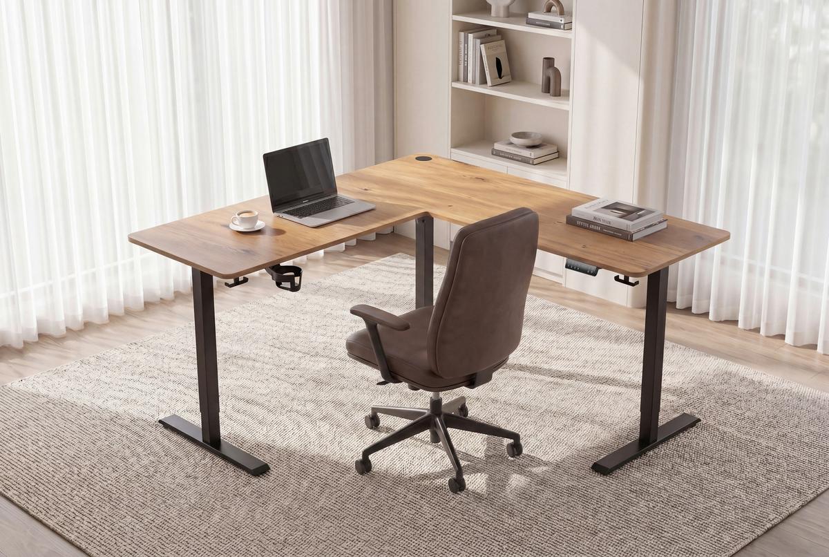 Eckschreibtisch Nimi Schwarz/Eiche L: 160cm - Plankeneiche/Schwarz, MODERN, Holzwerkstoff/Kunststoff (160/160/72-117cm) - Livetastic