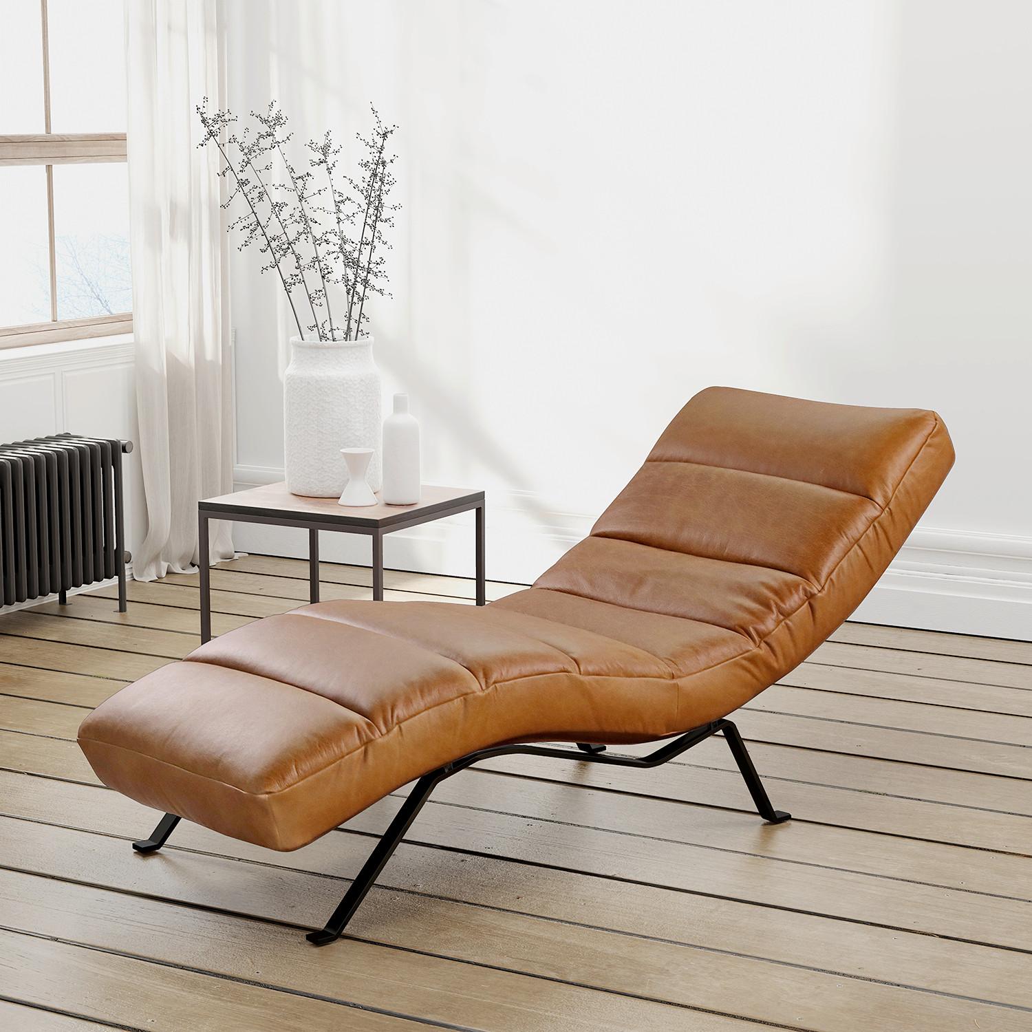 Relaxliege Swing Black Cognac B: 65 cm - Cognac/Schwarz, Design, Leder (65/65-95/171cm) - Livetastic