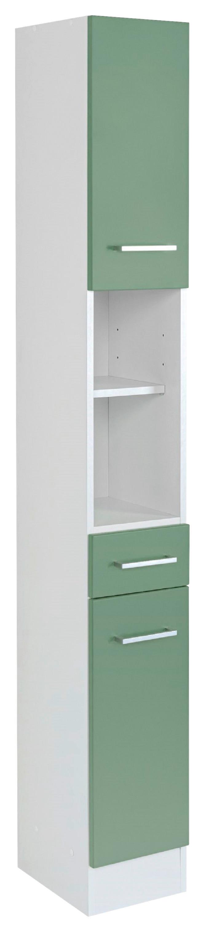 Badezimmer Hochschrank Riga 25x190 cm Weiß/Grün - Weiß/Grün, MODERN, Holzwerkstoff (25/190/35cm) - Held