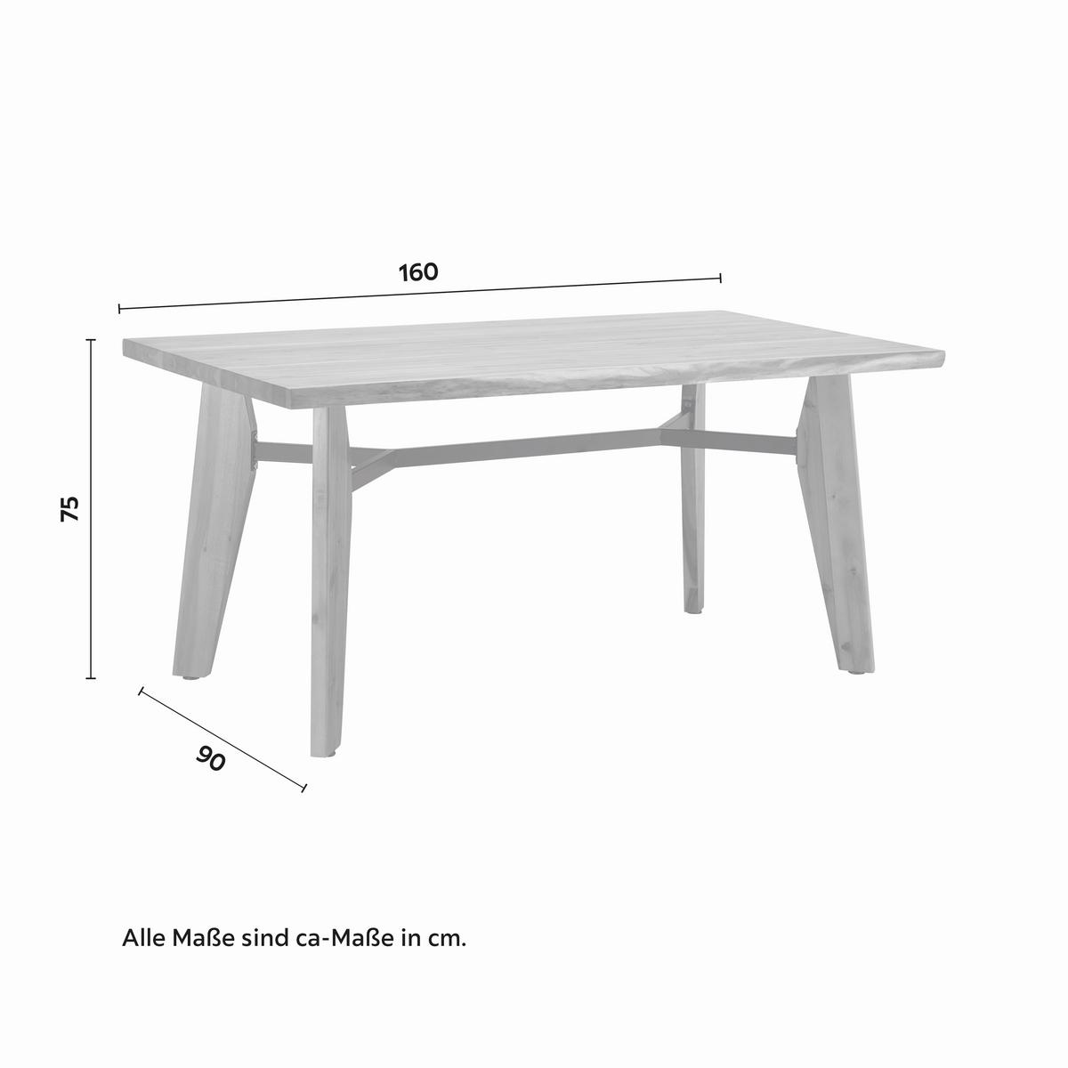 Jedálenský stôl z akácie JASPER 160x90 cm - čierna/farba akácie, Modern, kov/drevo (160/90/75cm) - Bessagi Home