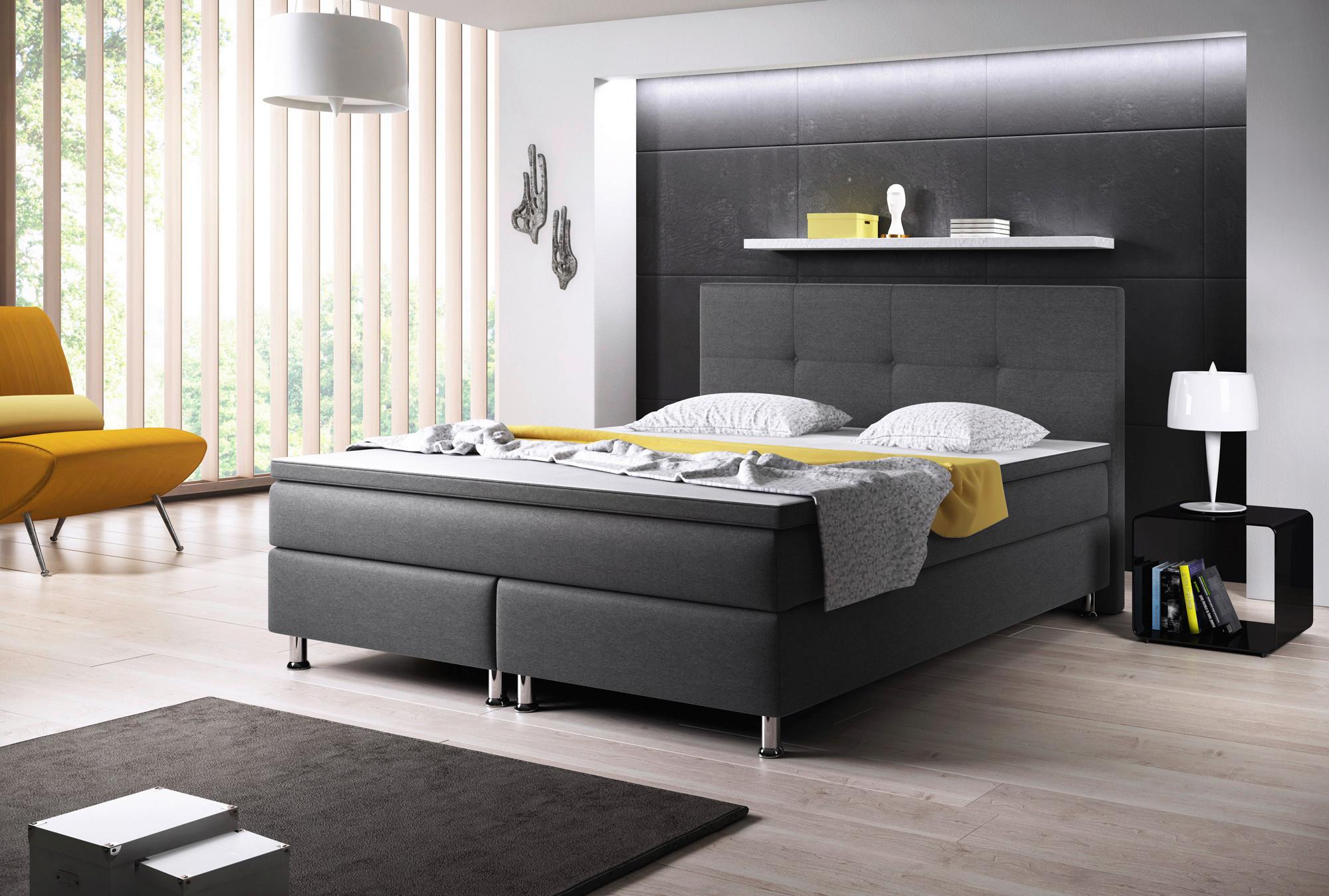 Boxbett Mit Topper 180x200 Cm Dallas - Anthrazit/Silberfarben, KONVENTIONELL, Textil (180/200cm) - MID.YOU