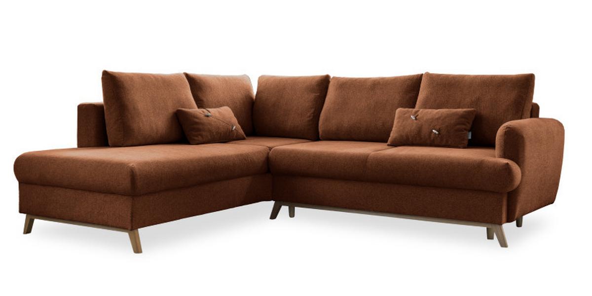Sedačka LUCILE L, levá, cihlová, úl.prostor a lůžko - terracotta/přírodní barvy, dřevo/textil (202/242cm) - MID.YOU