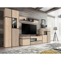 Obývacia stena CROSS čierna/hikória - čierna/hikória, Modern, kompozitné drevo/plast (330/195/50cm) - Premium Living