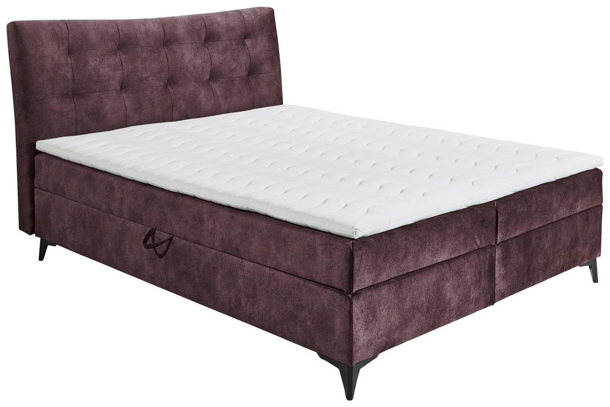 Boxbett Mit Topper+bettkasten 180x200 Cm Melrose - Aubergine/Schwarz, MODERN, Holzwerkstoff/Textil (180/200cm) - MID.YOU