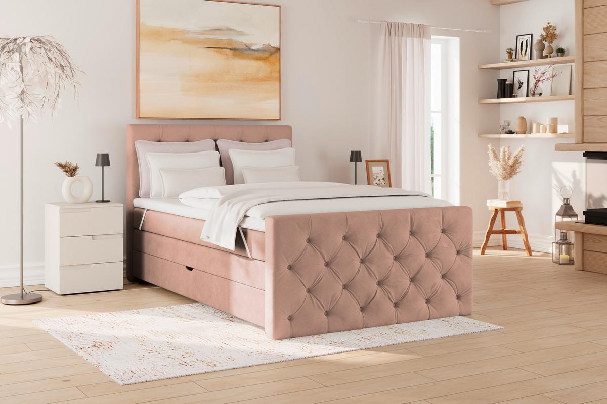 Boxspringbett Elio Altrosa 140x200 Cm H4 - Beige/Schwarz, ROMANTIK / LANDHAUS, Textil (140/200cm) - James Wood