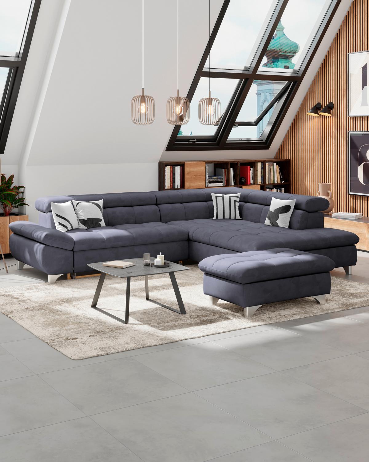Hocker Gemini Dunkelblau, B: 108cm - Chromfarben/Dunkelblau, KONVENTIONELL, Textil (108/46/108cm)
