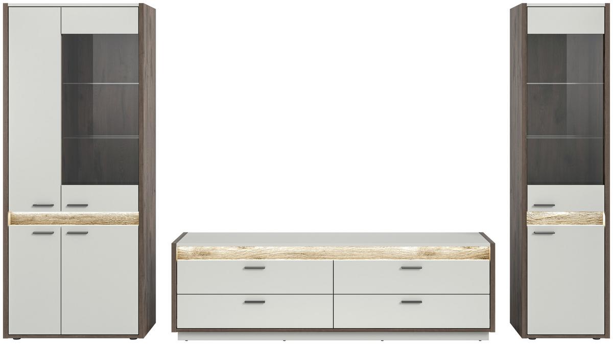 Wohnwand Nox Oak Dekor, Hellgrau Nb - Design, Glas/Holzwerkstoff (350/198/43cm) - MID.YOU