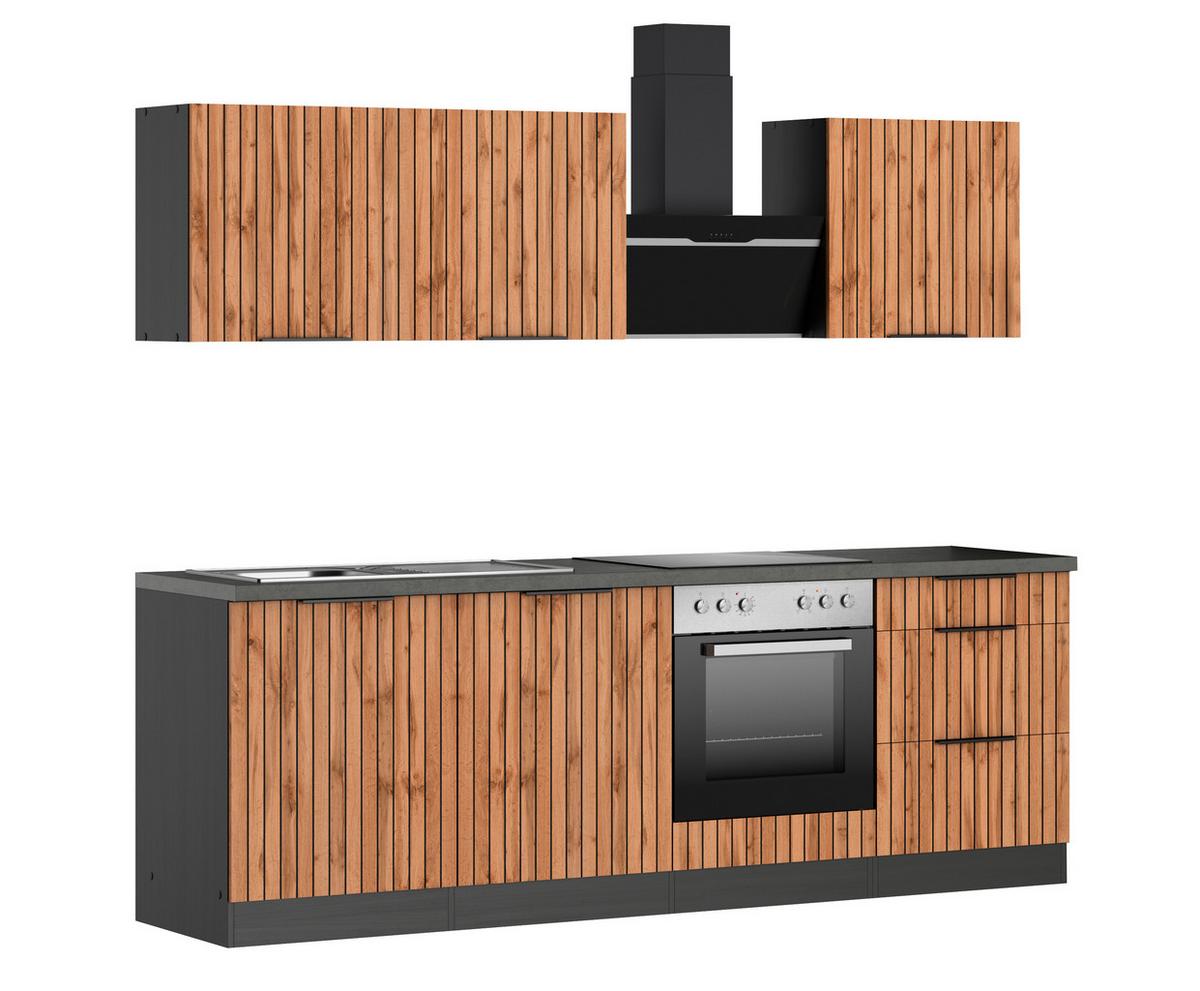 Küchenblock Liverpool Graphit/eiche Dekor B: 240 Cm - Schieferfarben/Eiche Wotan, Basics, Holzwerkstoff (240cm) - Held